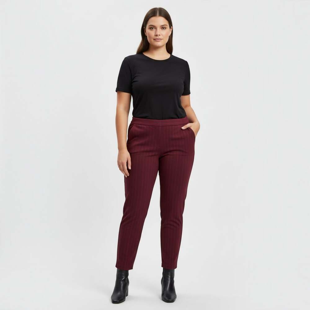 Betabrand Dress Pant Yoga Pant Burgundy Pinstripe XXL Cropped